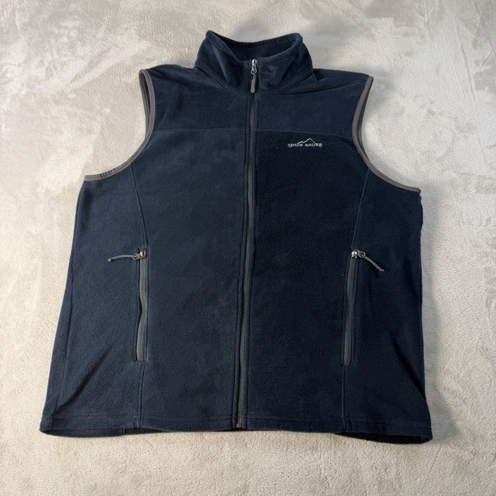 Eddie Bauer Fleece Vest Full Zip Mens L Navy Blue Polyester Outdoor Layering